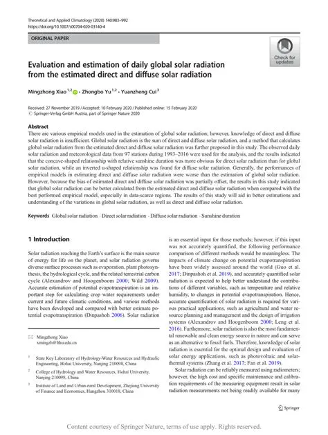 Estimation of Daily Global Solar Radiation