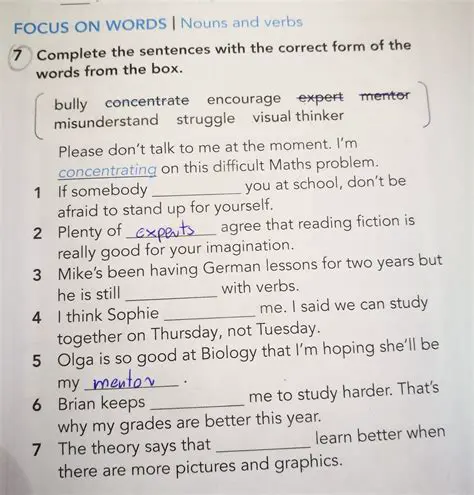 Grammar Complete the Sentences with the Correct Words