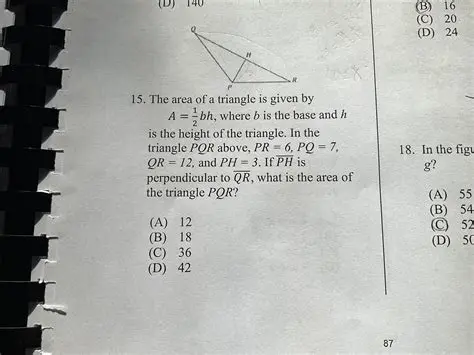 The area of a triangle is given by