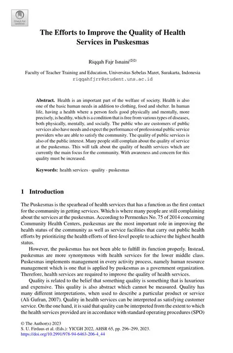 The Role of Puskesmas in Health Services